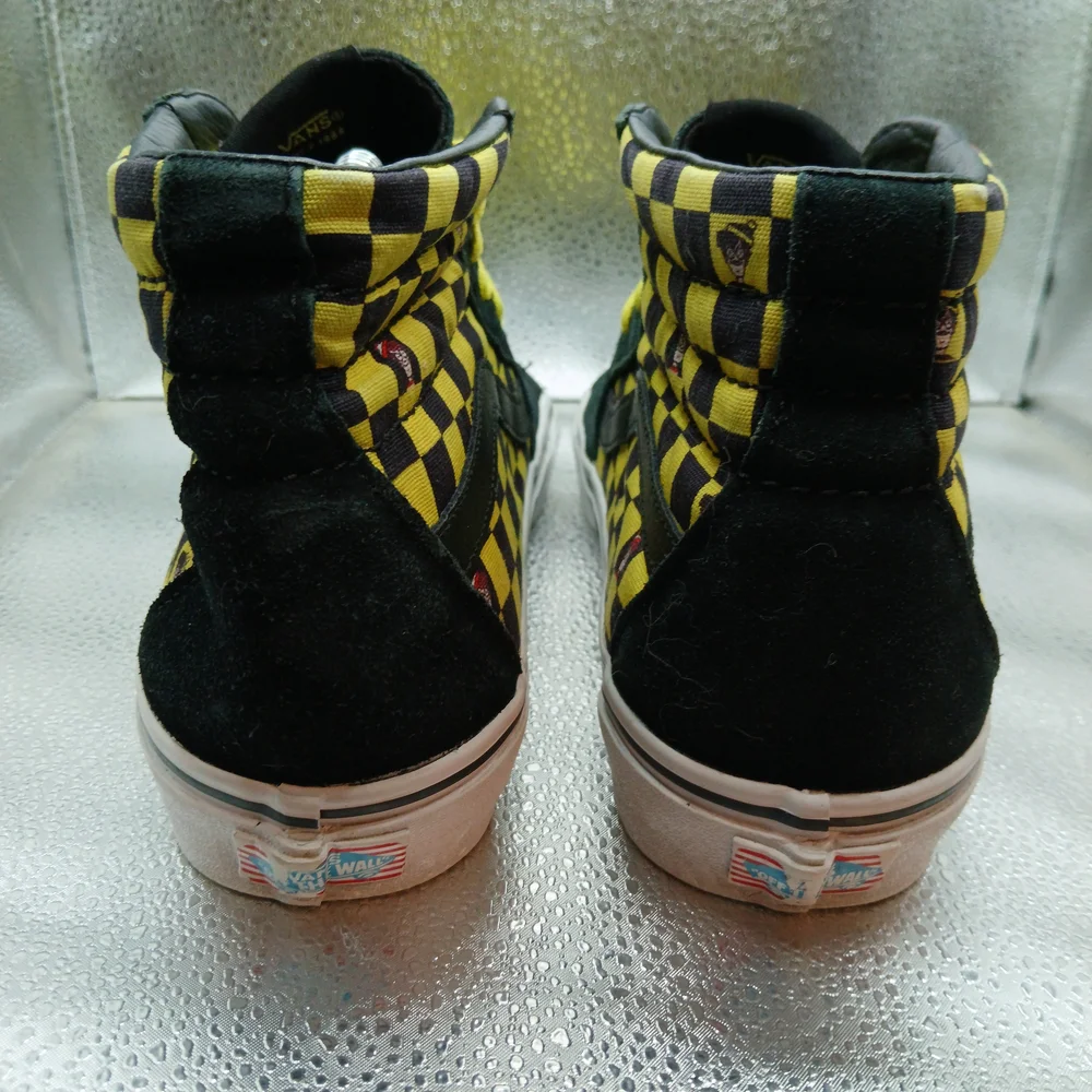 Vans Black and Yellow Checkered Sk-8 High-Top Where's Waldo Sneakers Men's Sz 8